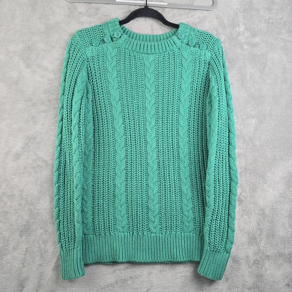 L.L. Bean Sweaters - L.L. Bean Sweater Womens Small Green Cable Knit Cotton Pullover Fisherman